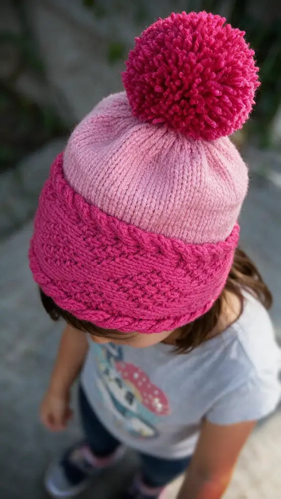 Diamond Brim Bobble Beanie Knitting Pattern | Double-Thick Brim, Kids & Adult Sizes