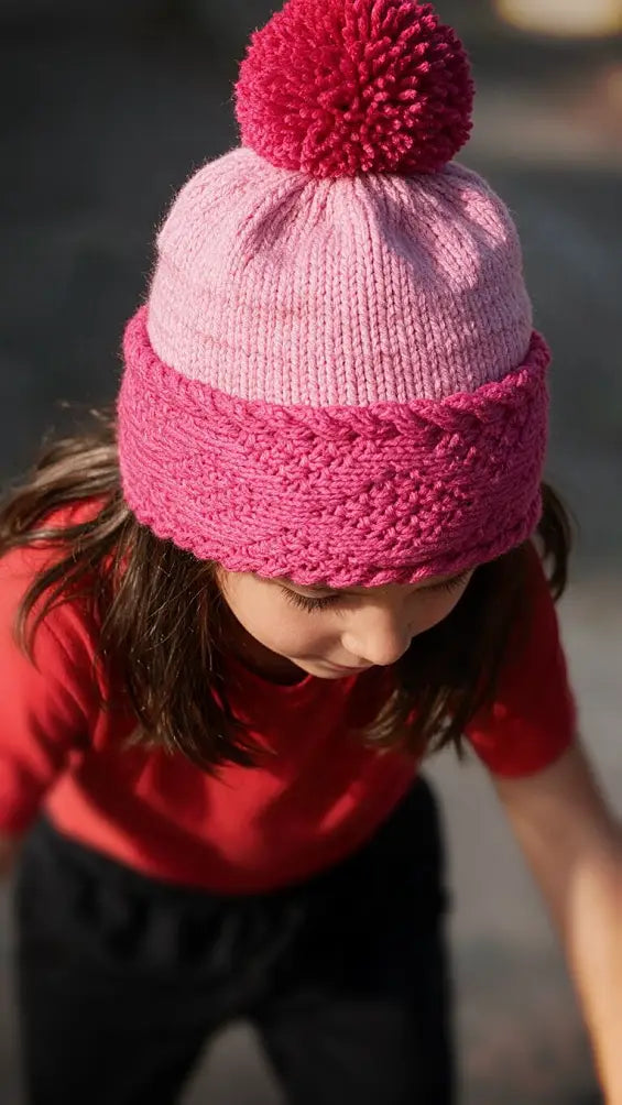 Diamond Brim Bobble Beanie Knitting Pattern | Double-Thick Brim, Kids & Adult Sizes