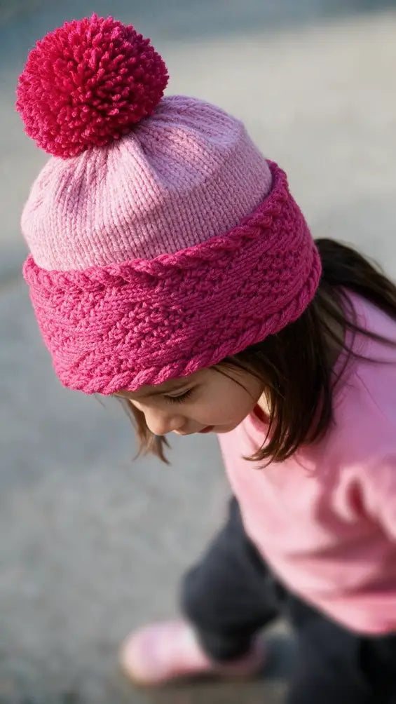 Diamond Brim Bobble Beanie Knitting Pattern | Double-Thick Brim, Kids & Adult Sizes