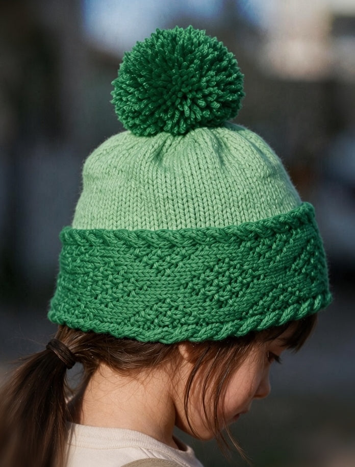Diamond Brim Bobble Beanie Knitting Pattern | Double-Thick Brim, Kids & Adult Sizes