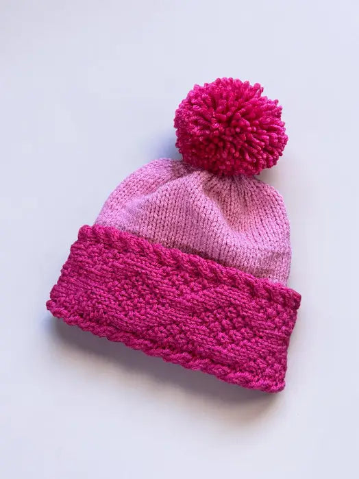 Diamond Brim Bobble Beanie Knitting Pattern | Double-Thick Brim, Kids & Adult Sizes