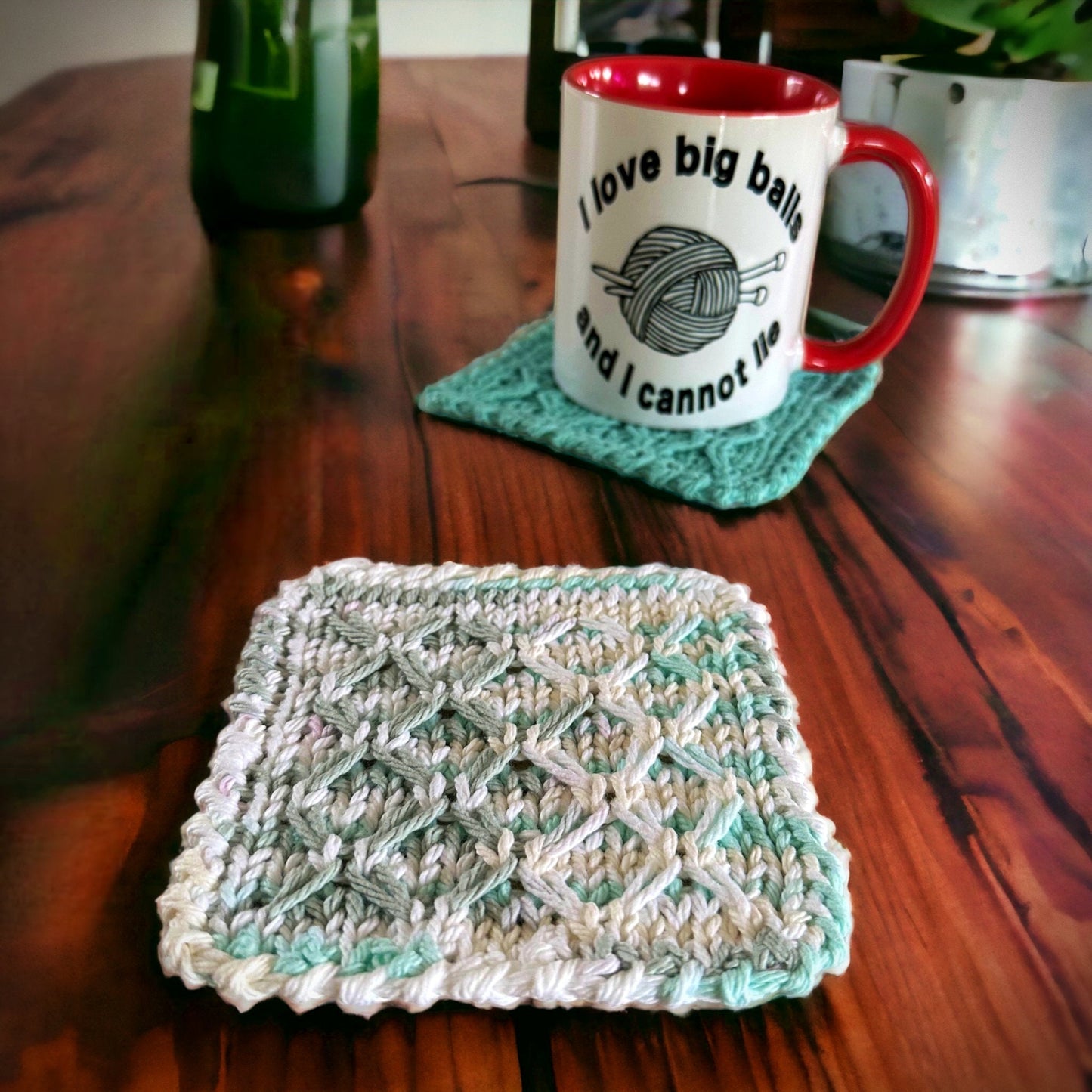 Knitting Pattern - Knit a  Dishcloth and Coasters with Diamond Pattern - Stash Buster - Stylish Knitted Washcloth Pattern - English Only