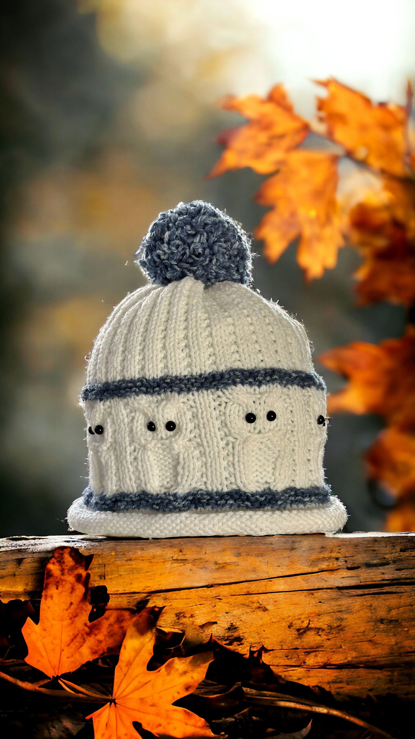 Owl Motif Bobble Beanie Knitting Pattern | Toque | Warm Winter Hat | Adult Sizes PDF
