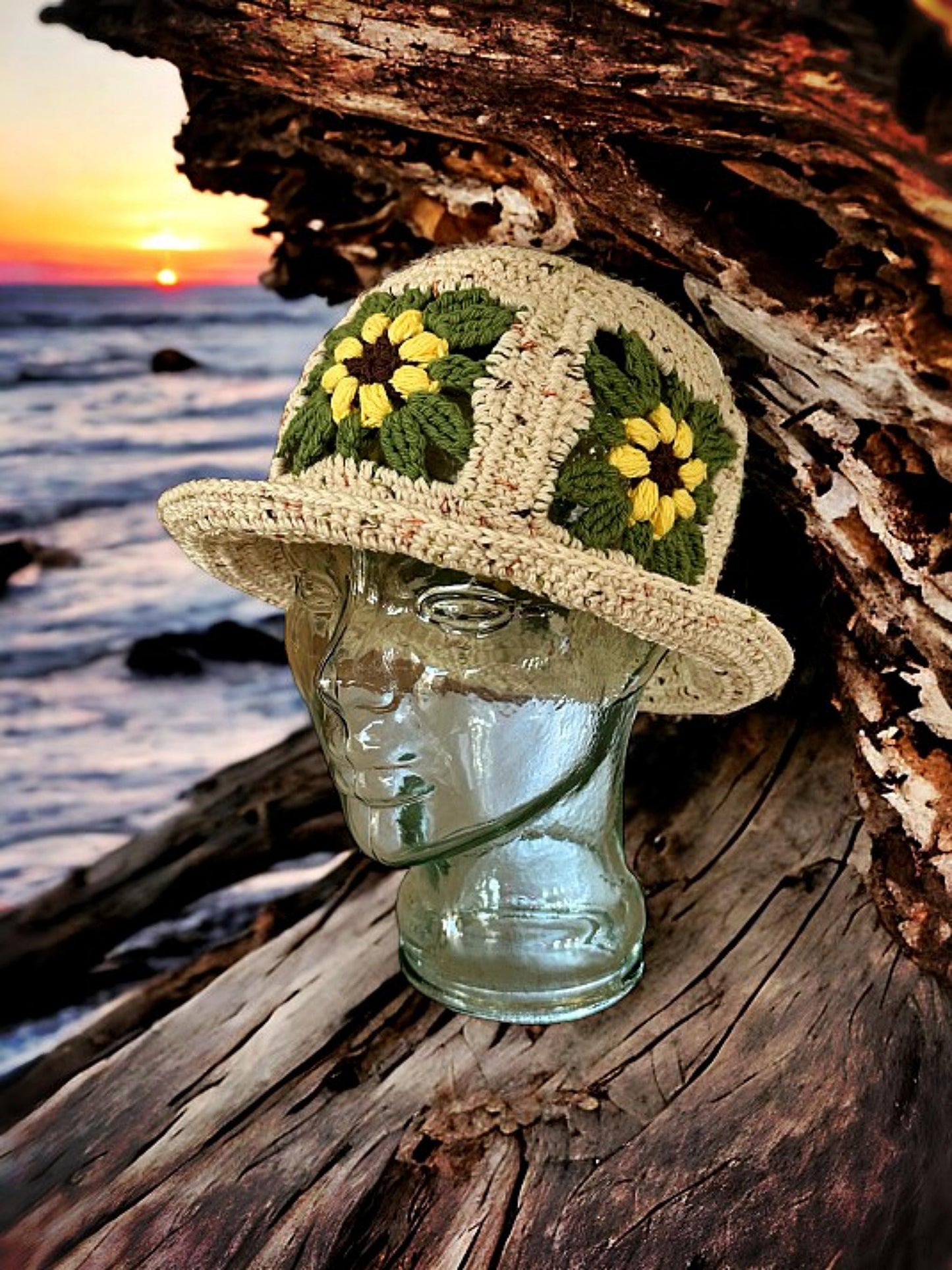 Easy Granny Square Bucket Hat Crochet Pattern PDF | Boho Flower & Leaf Summer Hat