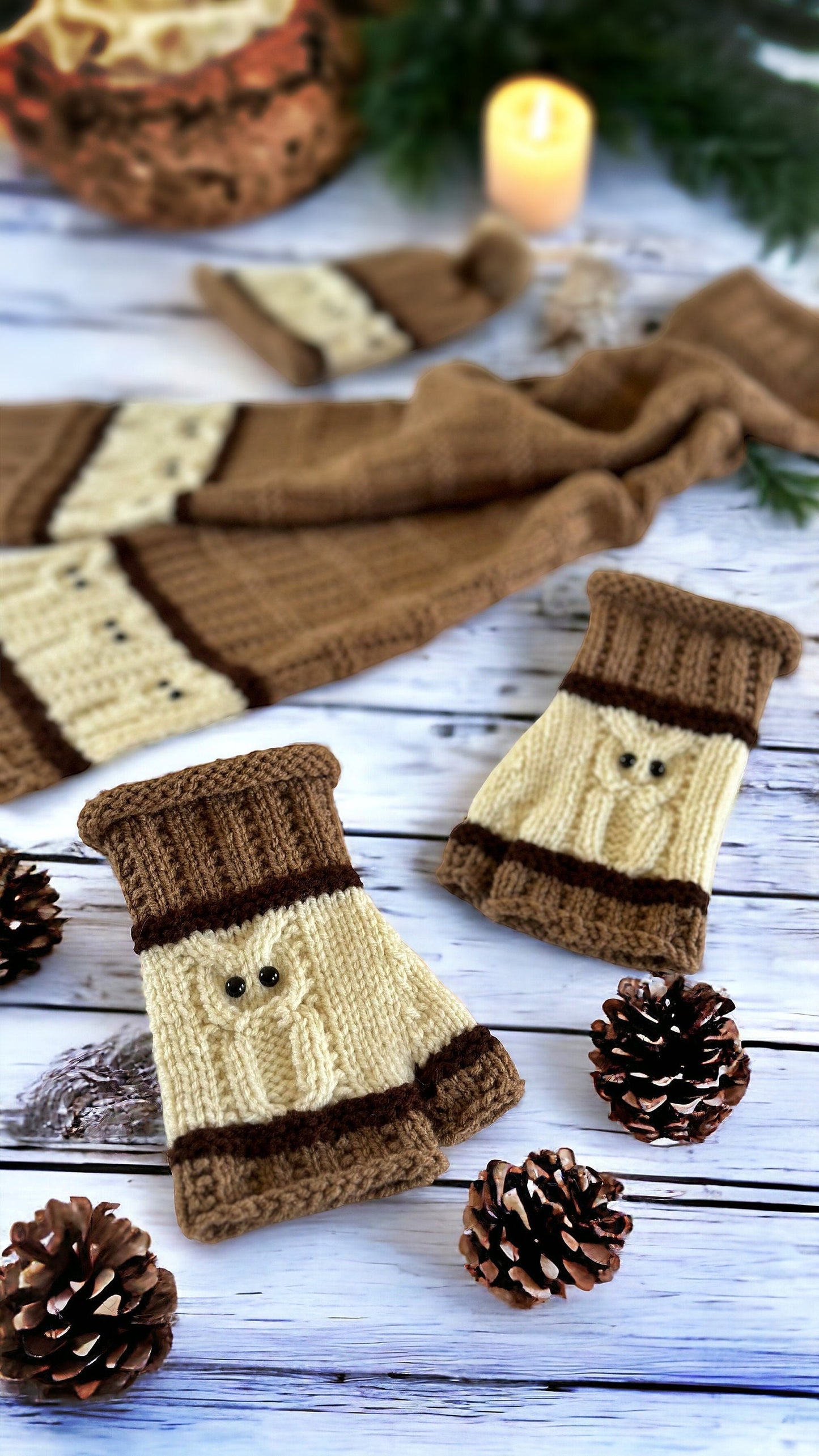 Knitting Pattern - Owl Fingerless Gloves - Knit Flat on 2 Needles Easy Fingerless Gloves on Straight Needles with Video Links - English Only