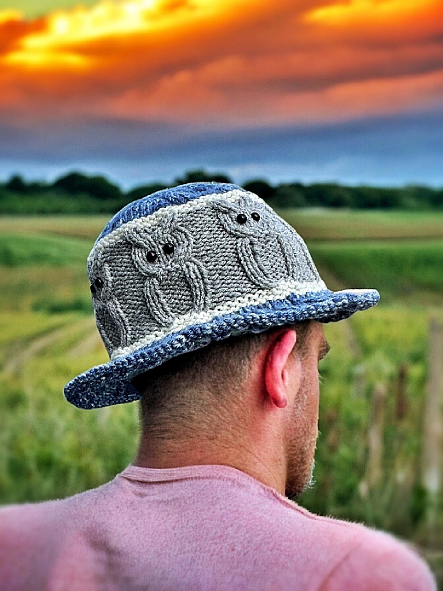 Knitting Pattern - Owl Bucket Hat, Owl Hat, Knit Flat Fishing Hat, Beach Sun Hat, Knitted Owl Hat, Hat with Owl Motif Pattern, English Only