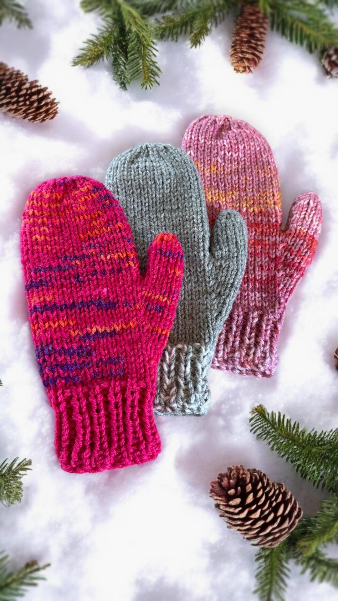 Quick Easy Knit Mittens Pattern, Knit Flat on 2 Needles - Extra Thick, Beginner Friendly, Adult Sizes - Instant PDF Download - English Only