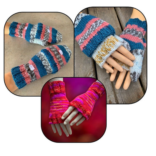 Fold-Back Flip-Top Mitts Knitting Pattern | Fingerless Mittens PDF - Granny Gloves, Half Gloves, Half Mitts - English Only