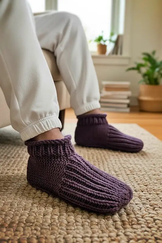Knitting Pattern - Adult Cuffed Booties House Shoes - Easy Knit Slippers Using Basic Knitting Stitches With How-to Video - English Only