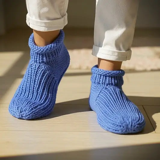 Knitting Pattern - Adult Cuffed Booties House Shoes - Easy Knit Slippers Using Basic Knitting Stitches With How-to Video - English Only