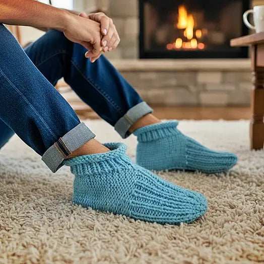 Knitting Pattern - Adult Cuffed Booties House Shoes - Easy Knit Slippers Using Basic Knitting Stitches With How-to Video - English Only