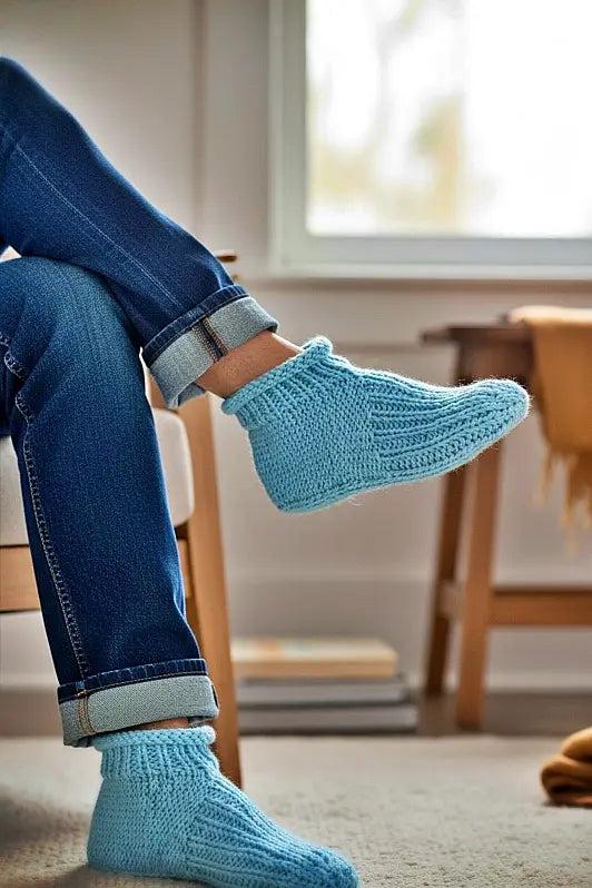 Knitting Pattern - Adult Cuffed Booties House Shoes - Easy Knit Slippers Using Basic Knitting Stitches With How-to Video - English Only