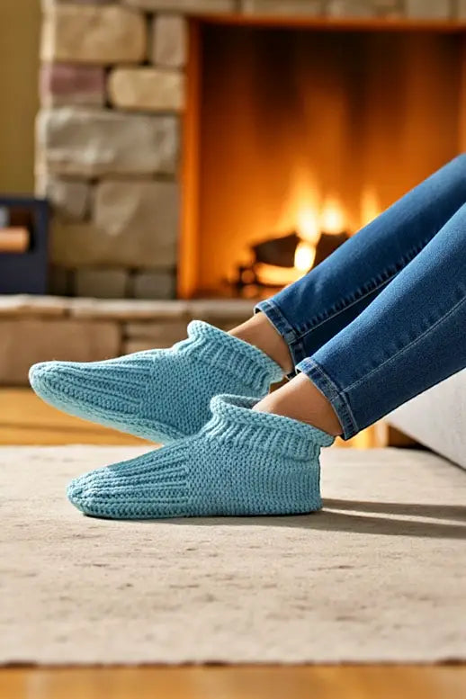 Knitting Pattern - Adult Cuffed Booties House Shoes - Easy Knit Slippers Using Basic Knitting Stitches With How-to Video - English Only