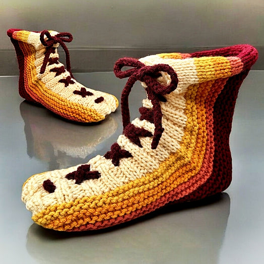 Lace Up Slippers Knitting Pattern | Knit Flat with Straight Needles | Women's 6 to Men's 12