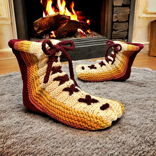 Lace Up Slippers Knitting Pattern | Knit Flat with Straight Needles | Women's 6 to Men's 12