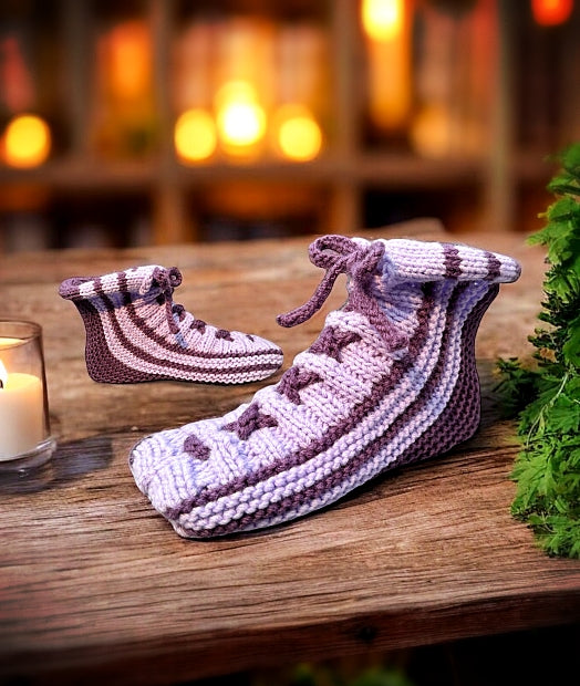 Lace Up Slippers Knitting Pattern | Knit Flat with Straight Needles | Women's 6 to Men's 12