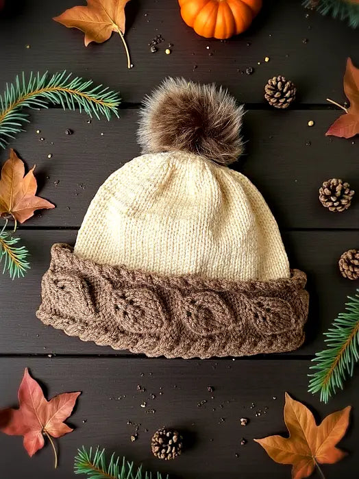 Autumn Leaf Beanie Knitting Pattern PDF | Cable Knit Winter Hat with Video Help