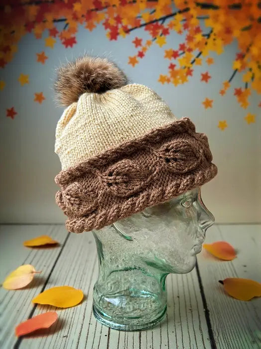 Autumn Leaf Beanie Knitting Pattern PDF | Cable Knit Winter Hat with Video Help