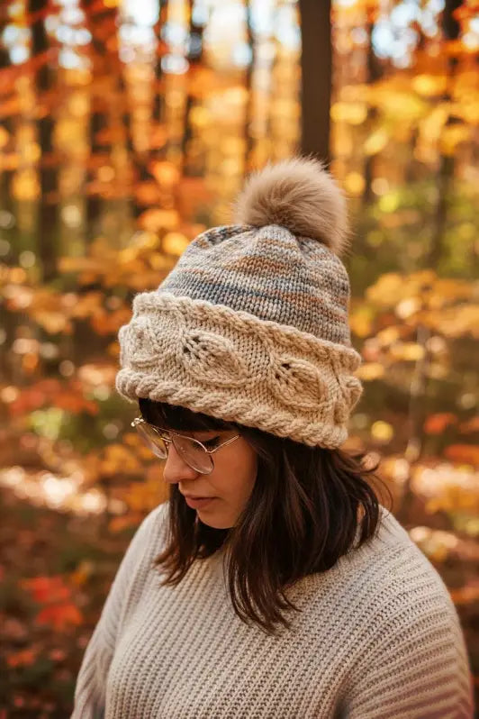 Autumn Leaf Beanie Knitting Pattern PDF | Cable Knit Winter Hat with Video Help