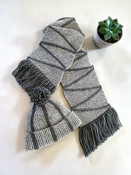 Easy Scrap Yarn Beanie & Scarf Knitting Pattern PDF | Knit Flat Adult Hat & Scarf