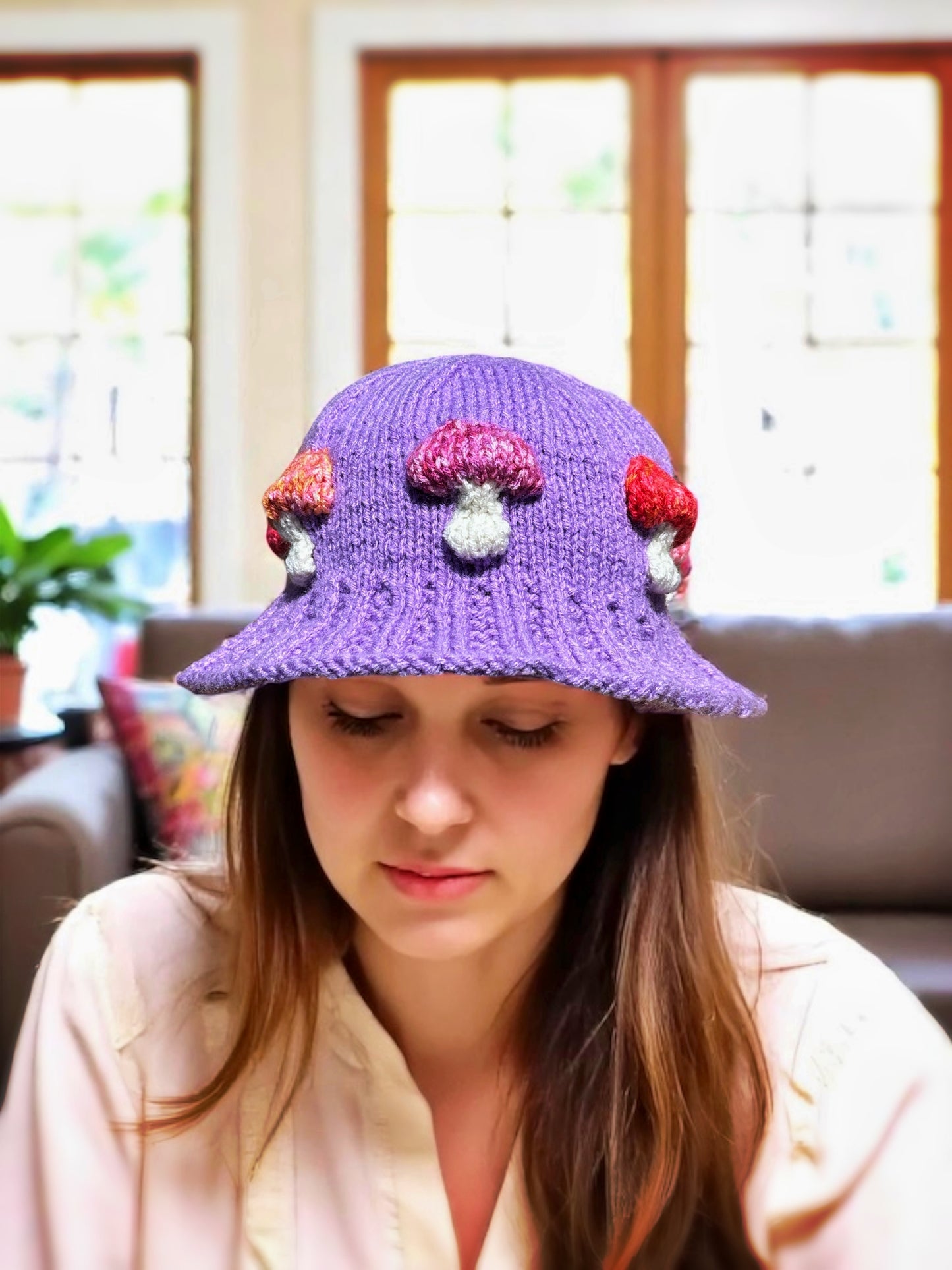 Knit Flat Mushroom Bucket Hat Knitting Pattern PDF Download