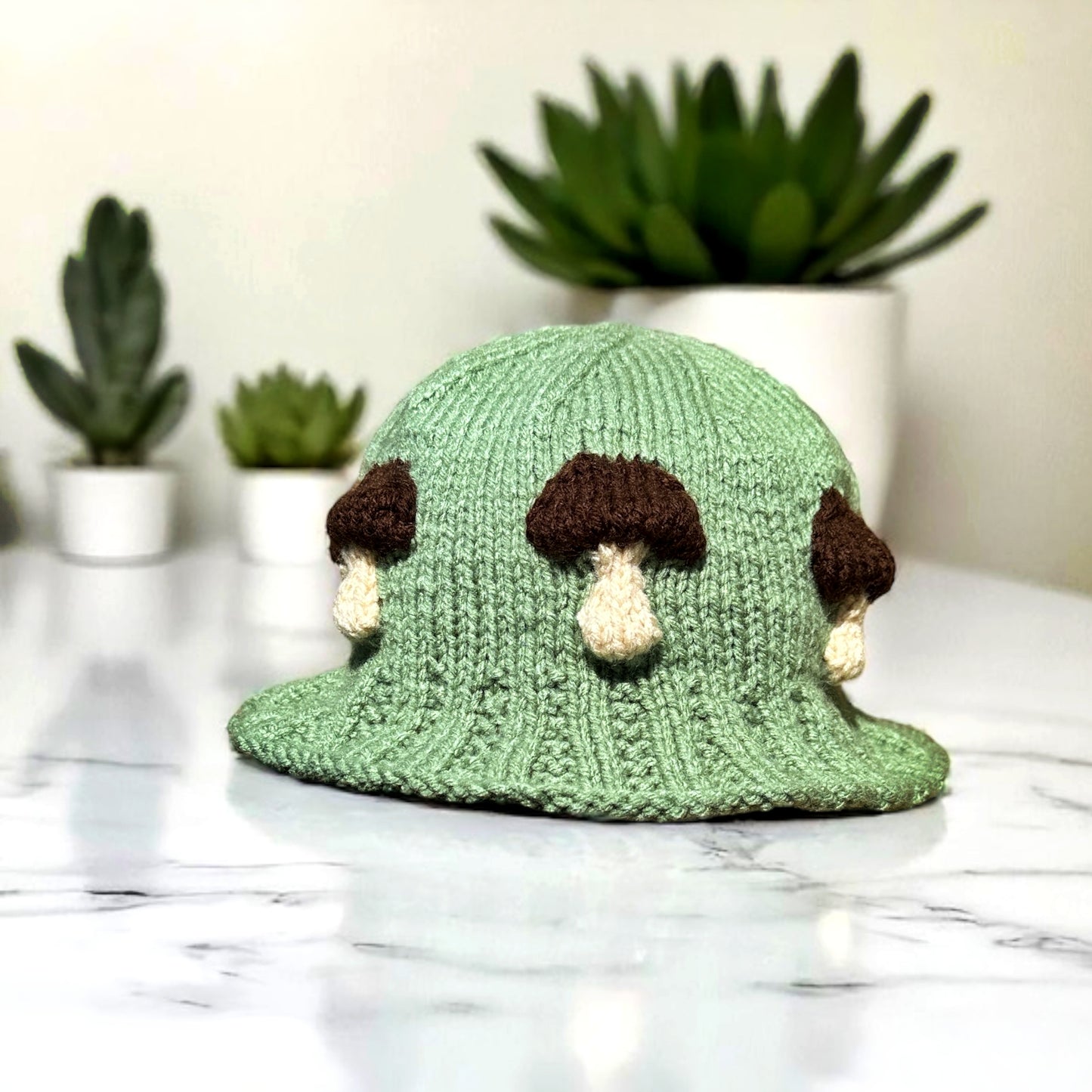 Knit Flat Mushroom Bucket Hat Knitting Pattern PDF Download