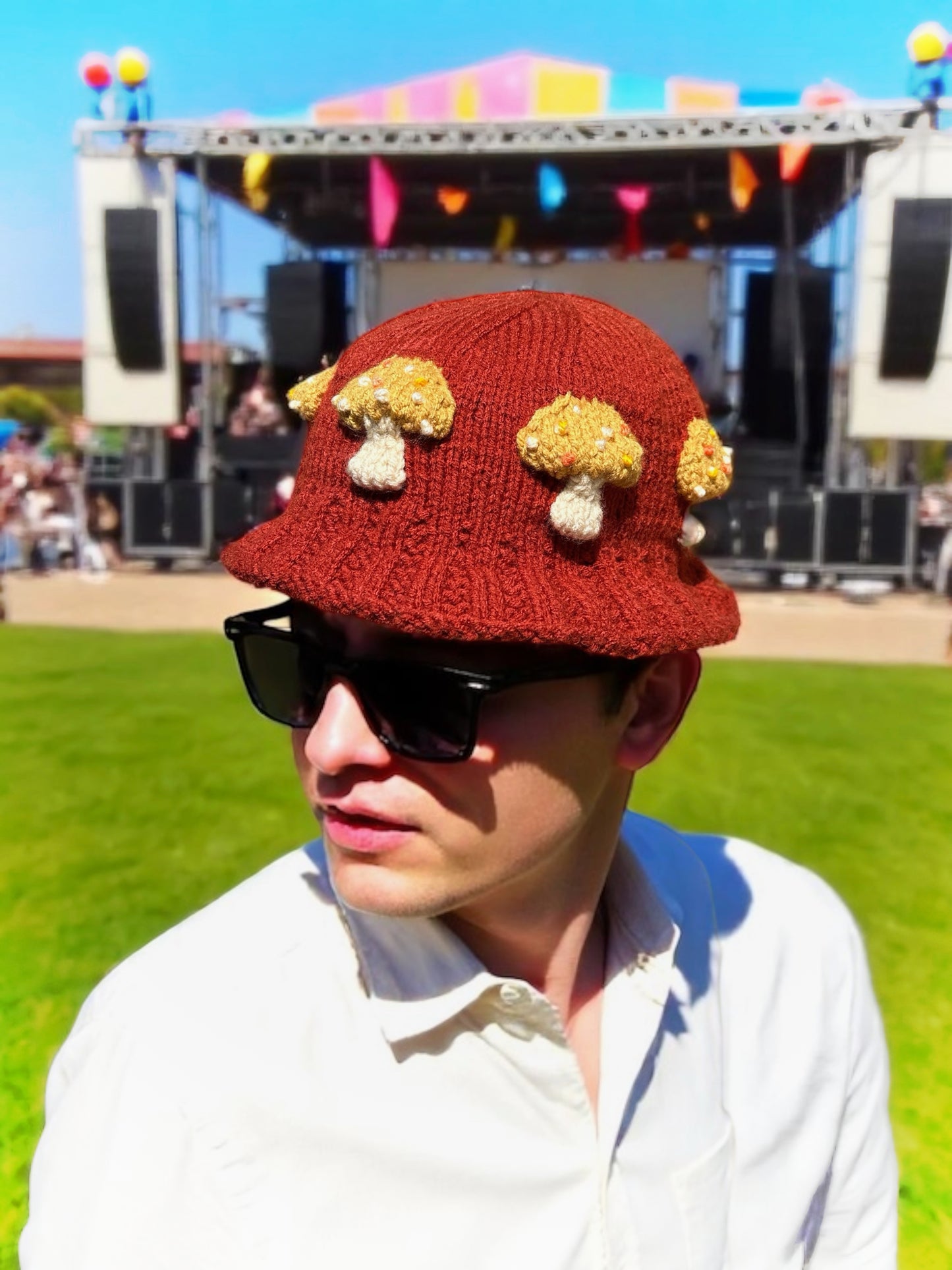 Knit Flat Mushroom Bucket Hat Knitting Pattern PDF Download