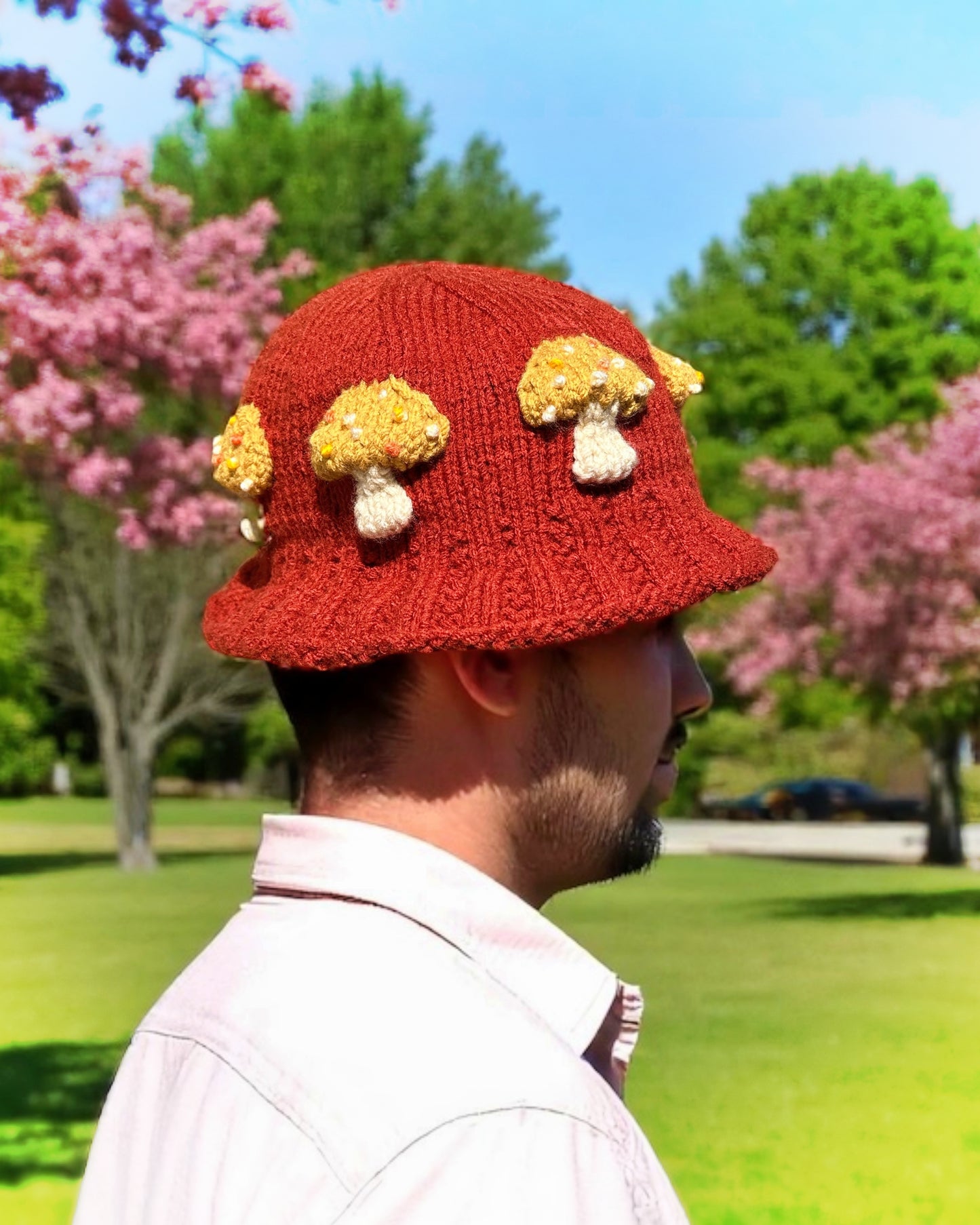 Knit Flat Mushroom Bucket Hat Knitting Pattern PDF Download