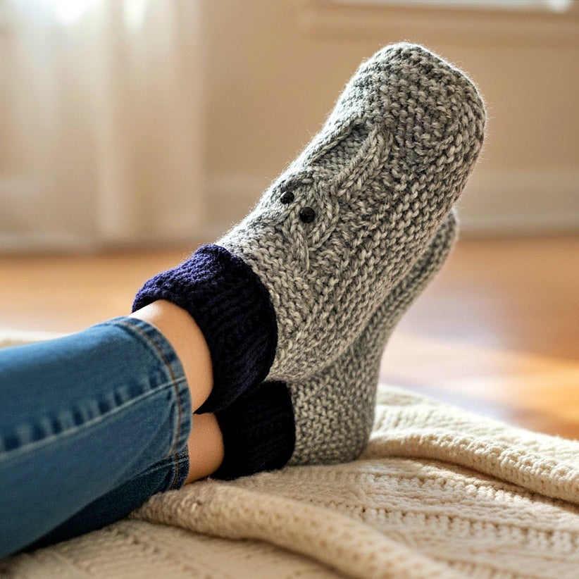 cozy cable owl slippers knit flat on straight needles adult moccasin style bootie slippers