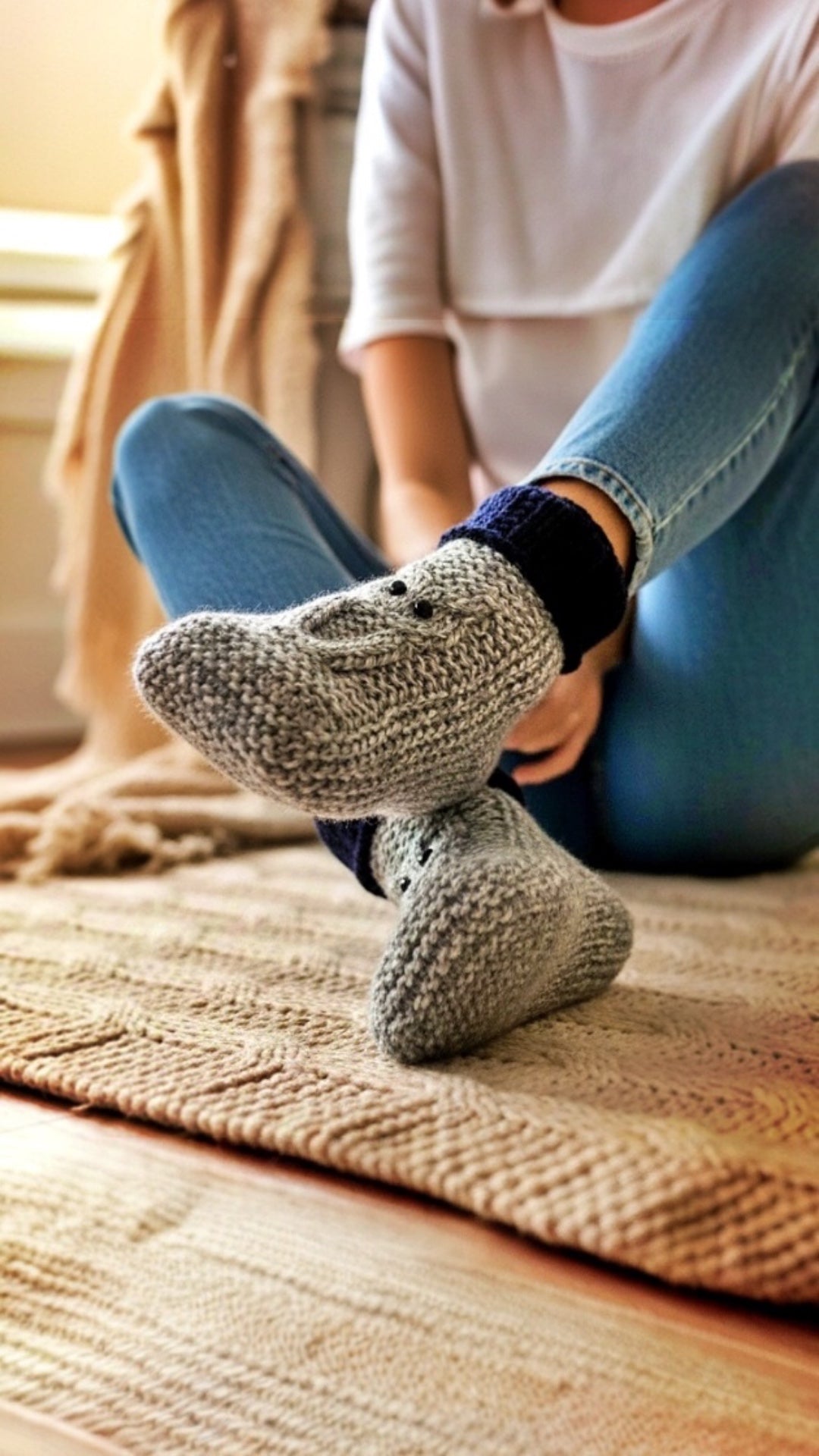 finished knitted owl slippers for adults cozy bootie slippers with cuff