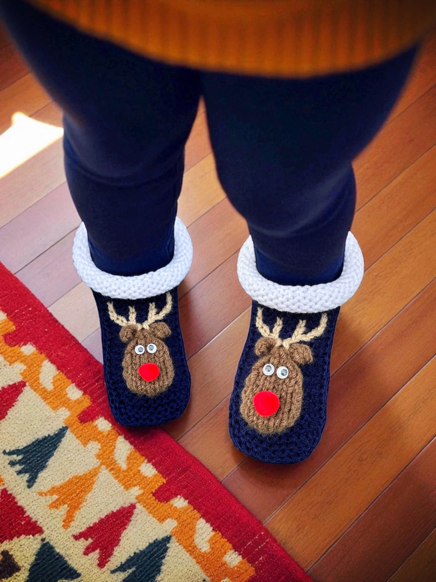 Christmas Reindeer Slippers Knitting Pattern – Sizes Child 7 to Adult 12, PDF Tutorial