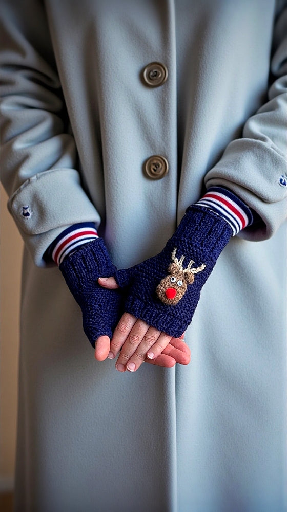 Rudolph the Red Nosed Reindeer Fingerless Gloves - Printable PDF Knitting Pattern