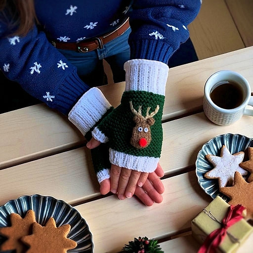 Rudolph the Red Nosed Reindeer Fingerless Gloves - Printable PDF Knitting Pattern