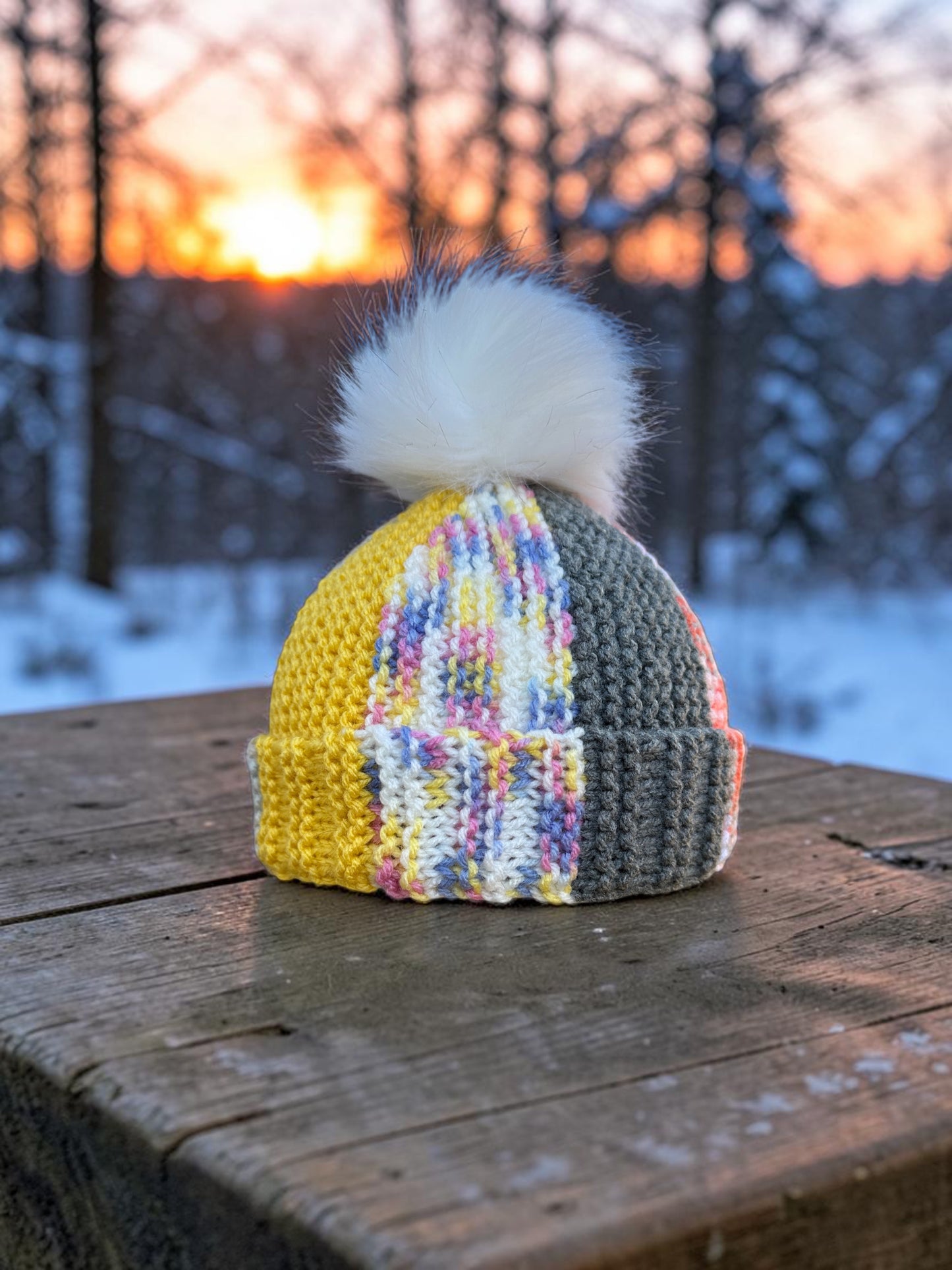 Easy Scrap Yarn Bobble Beanie Knitting Pattern PDF | Knit Flat Winter Hat for Children & Adults