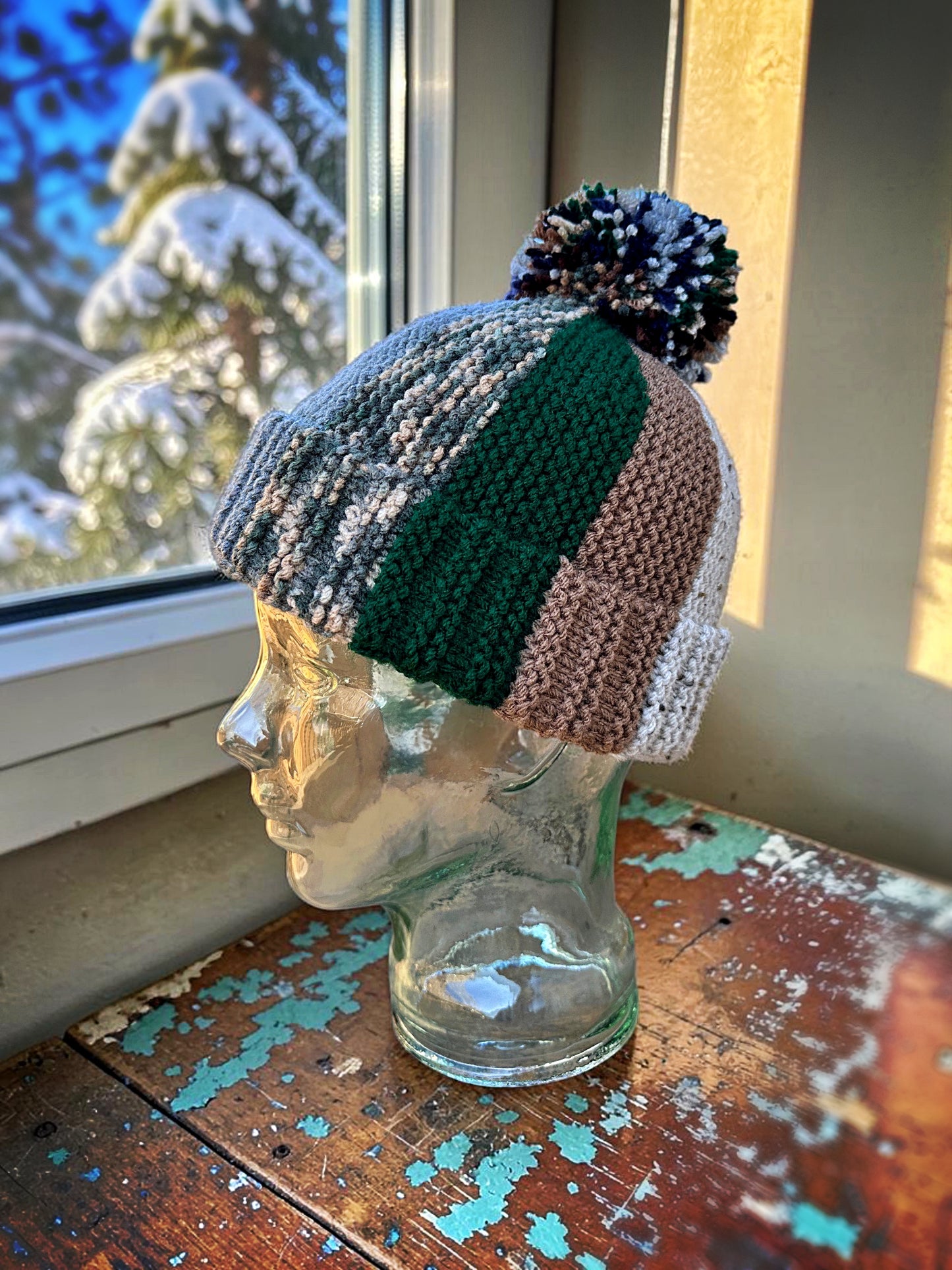 Easy Scrap Yarn Bobble Beanie Knitting Pattern PDF | Knit Flat Winter Hat for Children & Adults