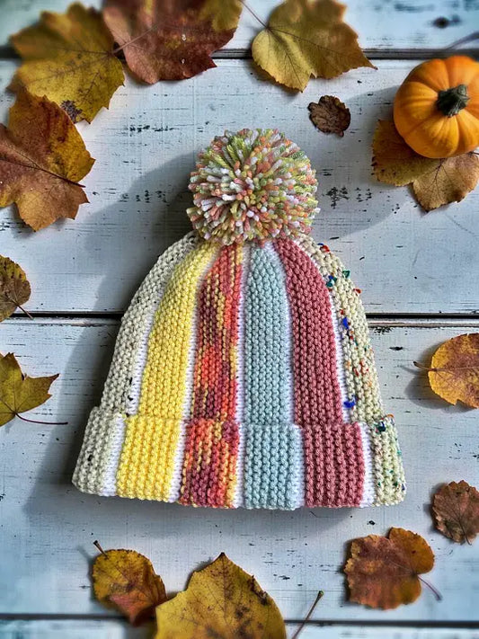 Scrap Beanie Knitting Pattern PDF – 2 Hat Styles: Bobble Beanie & Fisherman Hat (Easy Knit Flat Beginner Pattern)