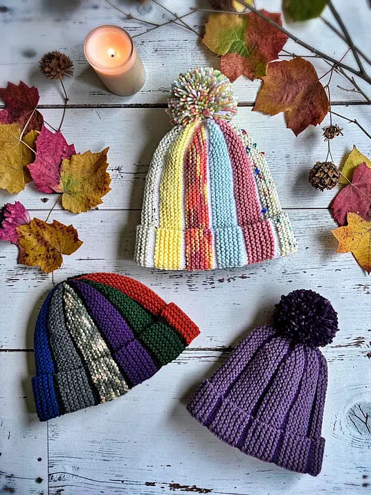 Scrap Beanie Knitting Pattern PDF – 2 Hat Styles: Bobble Beanie & Fisherman Hat (Easy Knit Flat Beginner Pattern)