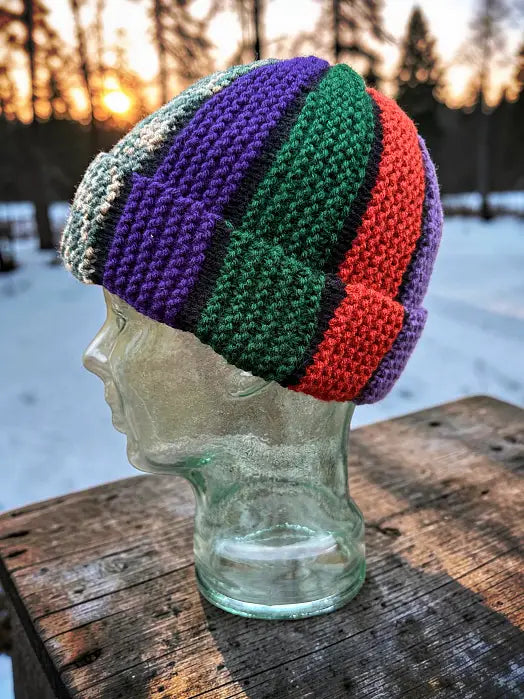 Scrap Beanie Knitting Pattern PDF – 2 Hat Styles: Bobble Beanie & Fisherman Hat (Easy Knit Flat Beginner Pattern)