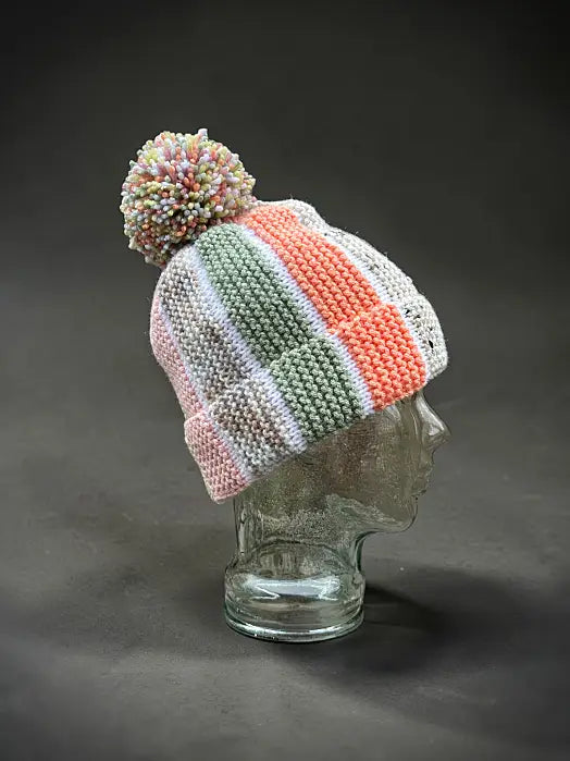 Scrap Beanie Knitting Pattern PDF – 2 Hat Styles: Bobble Beanie & Fisherman Hat (Easy Knit Flat Beginner Pattern)