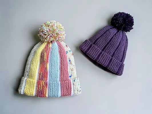 Scrap Beanie Knitting Pattern PDF – 2 Hat Styles: Bobble Beanie & Fisherman Hat (Easy Knit Flat Beginner Pattern)