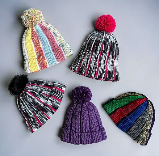 Scrap Beanie Knitting Pattern PDF – 2 Hat Styles: Bobble Beanie & Fisherman Hat (Easy Knit Flat Beginner Pattern)
