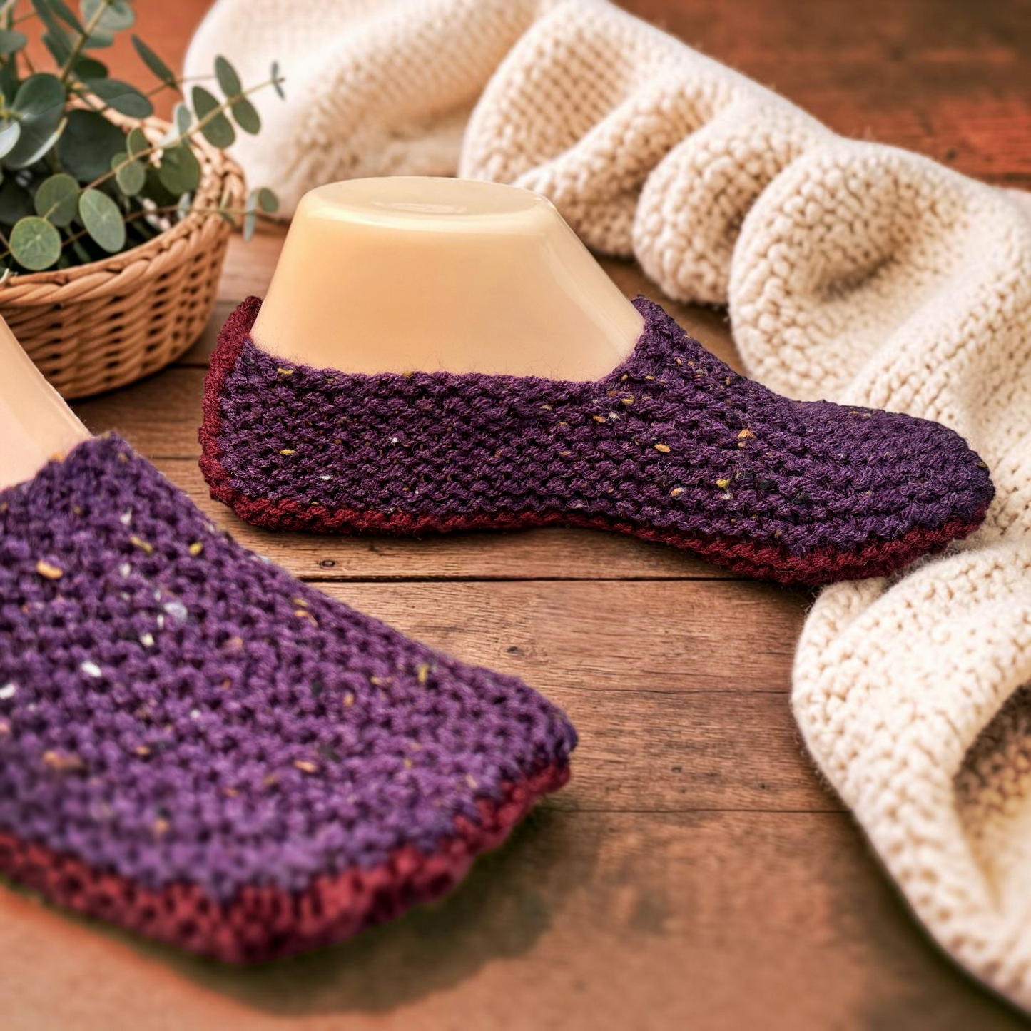 Adult Slippers Knitting Pattern | Knit Flat PDF for Straight Needles