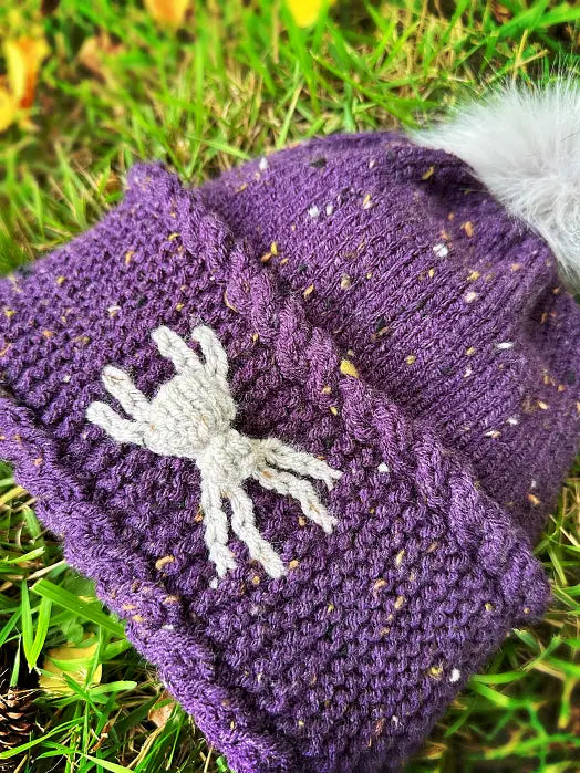 Spider beanie PDF knitting pattern with Halloween colour work design