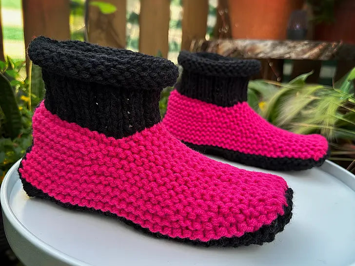 Thick cozy knit slippers with double-layered construction