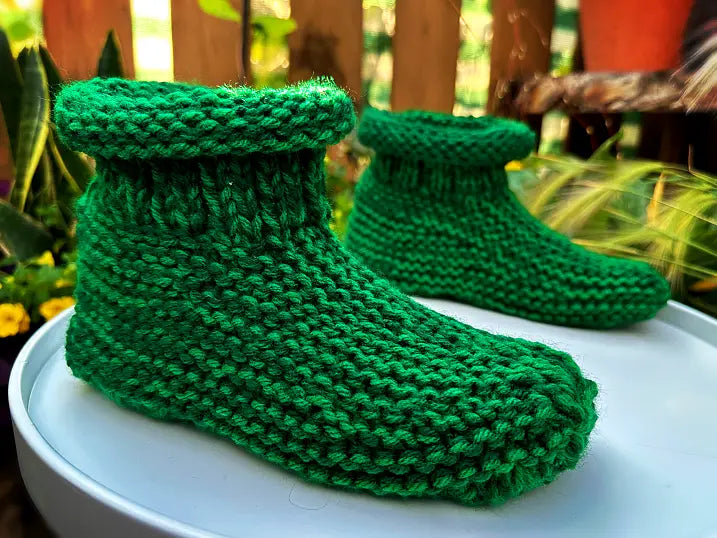 Handmade knit slippers made from a chunky slipper knitting pattern