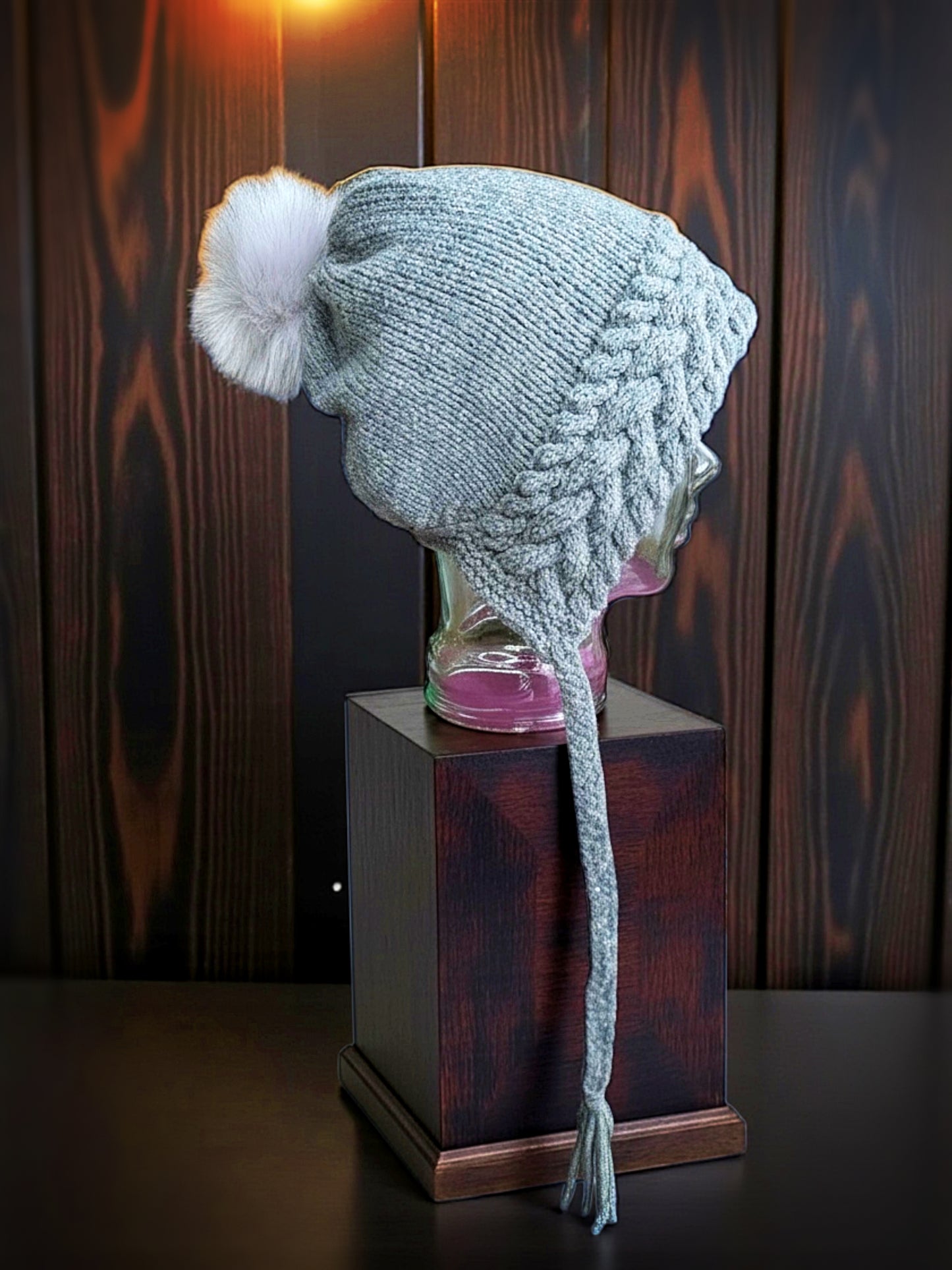 Slouchy winter beanie hand-knitted with classic cables for adults