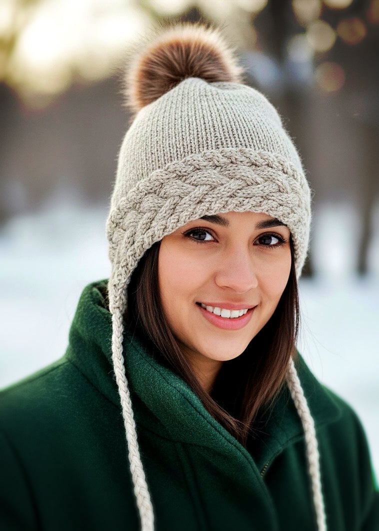 Flat-knit toque with textured cables and slouchy fit for adults